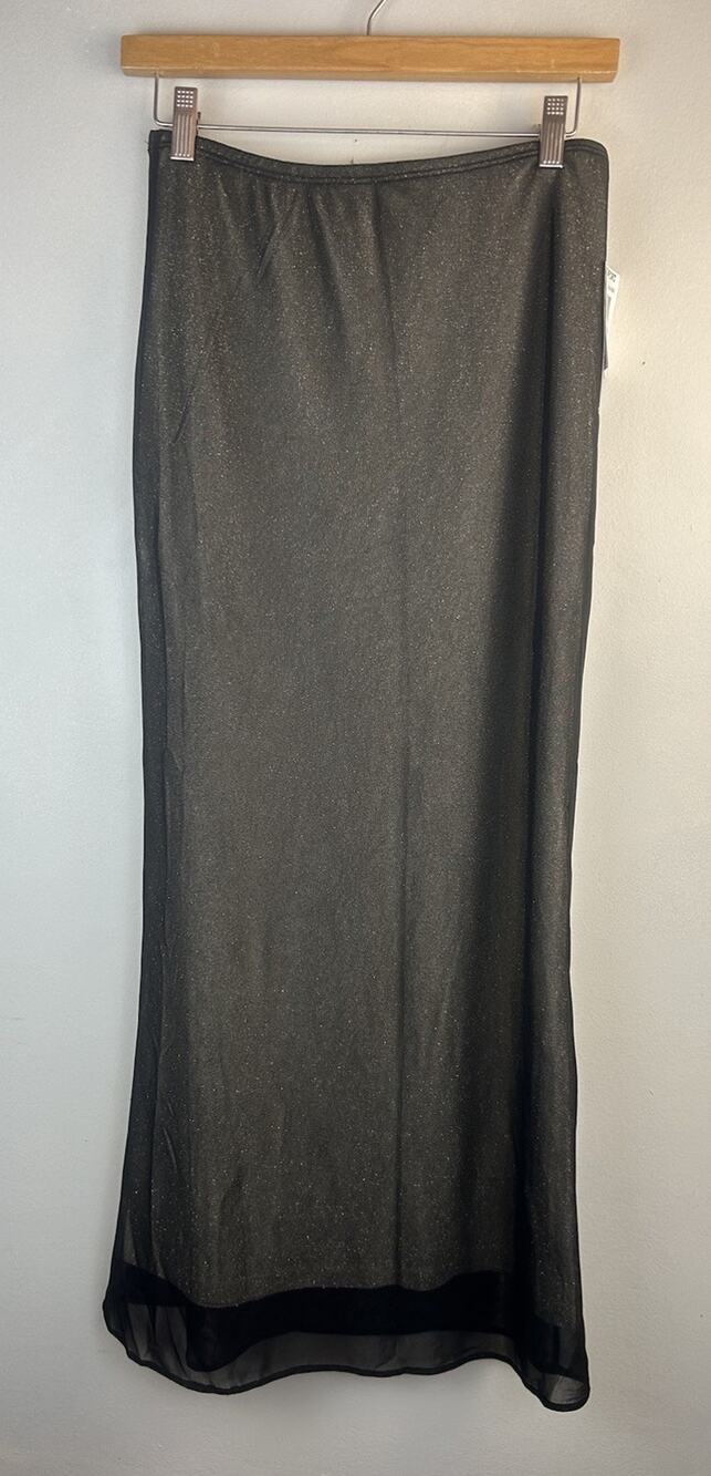 International Newport Group VTG Black Gold Shimmer Maxi Skirt M Sheer Whimsigoth